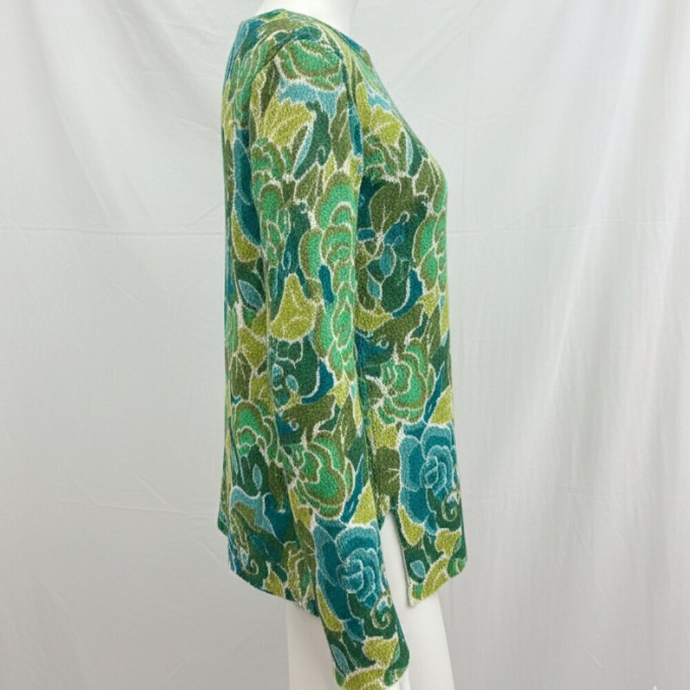 NWT Dana Buchman Women’s Green Teal Spring Floral Open Knit Sweater Size L - Picture 3 of 13